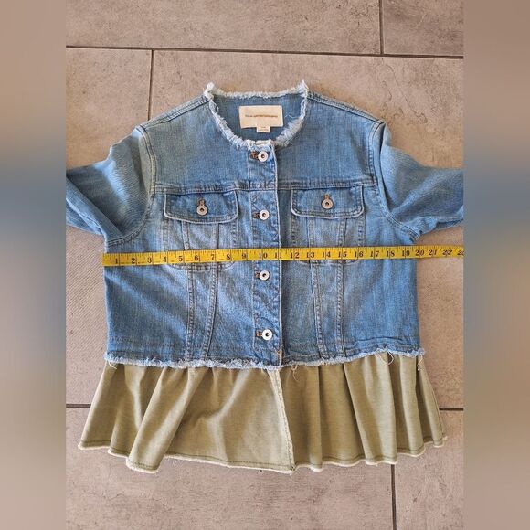 Pilcro Blue and Green Ruffle Hem Jean Jacket Size M - Picture 6 of 6